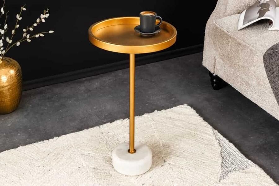 Invicta Interior Ronde bijzettafel Venezia EleganceLIFE PEACOCK 60cm goud Metalen Peacock sculptuur met glazen blad