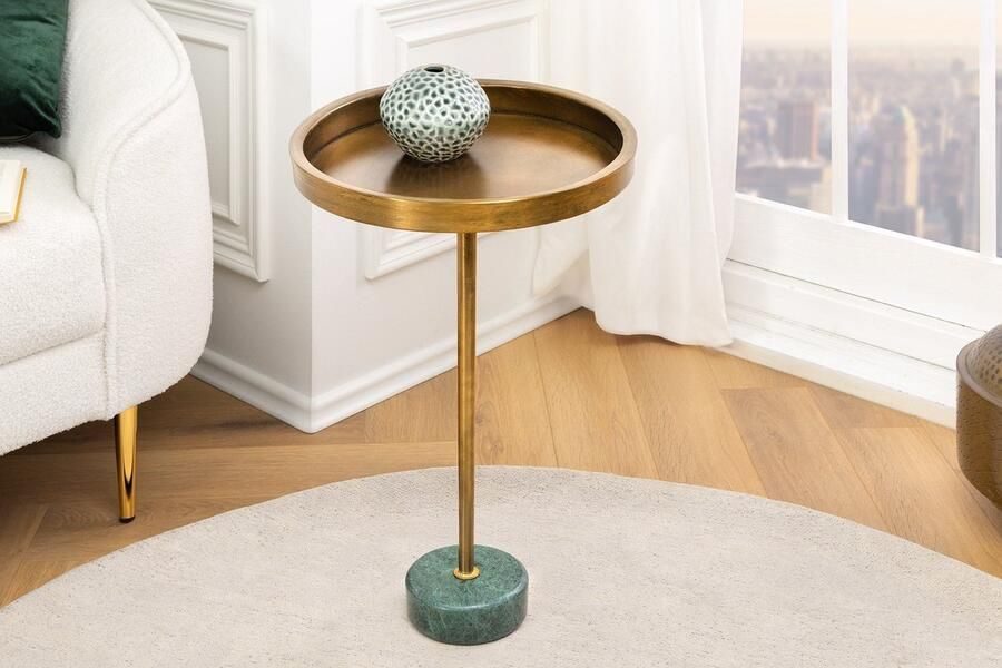 Invicta Interior Ronde Bijzettafel TRAYFUL 60cm Messing Antiek IJzer Groen Marmeren Voet Handgemaakt 44848 - Foto 2