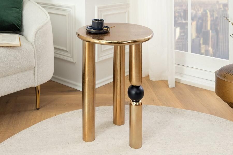 Invicta Interior Ronde bijzettafel Venezia EleganceLIFE PEACOCK 75cm Goud Antiek Wit Metaal Marmeren Pauw Sculptuur