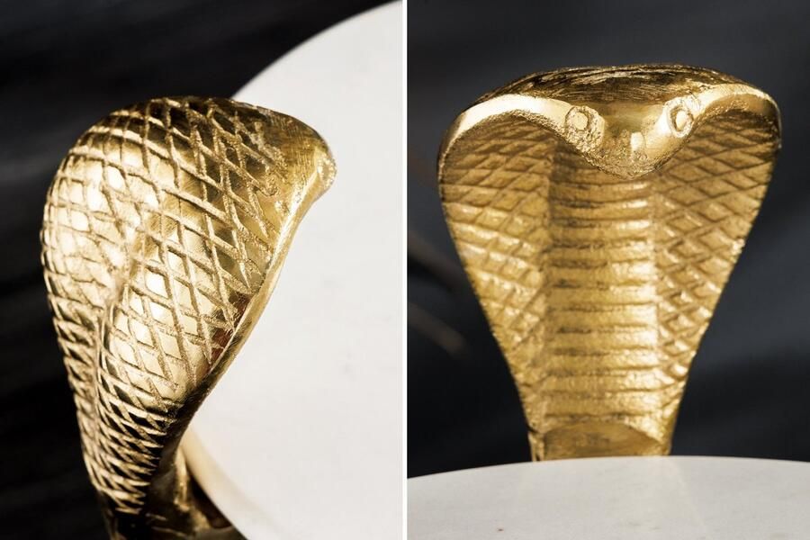 Invicta Interior Ronde bijzettafel WILDLIFE COBRA 65cm goud wit marmer slang sculptuur handgemaakt 44830