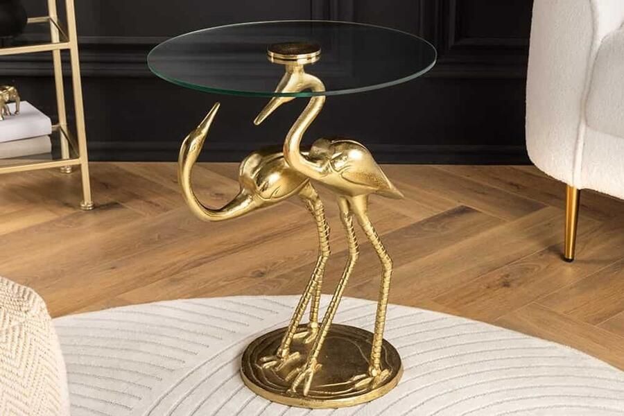 Invicta Interior Ronde bijzettafel WILDLIFE CRANE 55cm goud glazen kraan sculptuur handgemaakt 44832 - Foto 2