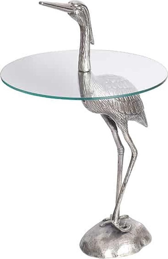 Invicta Interior Ronde bijzettafel WILDLIFE HERON 90cm zilveren metalen glazen reigersculptuur handgemaakt 43514 - Foto 2