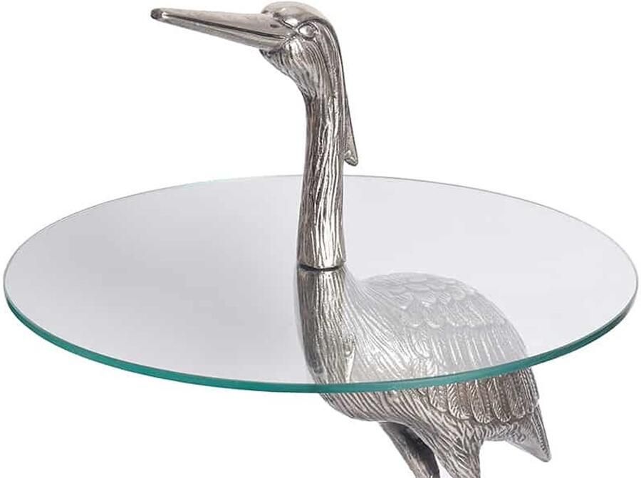 Invicta Interior Ronde bijzettafel WILDLIFE HERON 90cm zilveren metalen glazen reigersculptuur handgemaakt 43514 - Foto 3