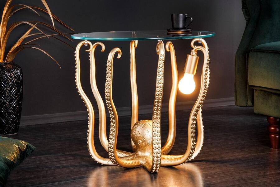 Invicta Interior Ronde bijzettafel WILDLIFE OCTOPUS 50cm goud sculptuur glas 44567 - Foto 2