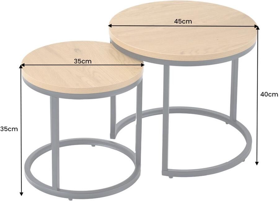 Invicta Interior Ronde bijzettafels set van 2 ELEGANCE 45cm natuurlijk wild eiken design hout zwart metalen frame 43643
