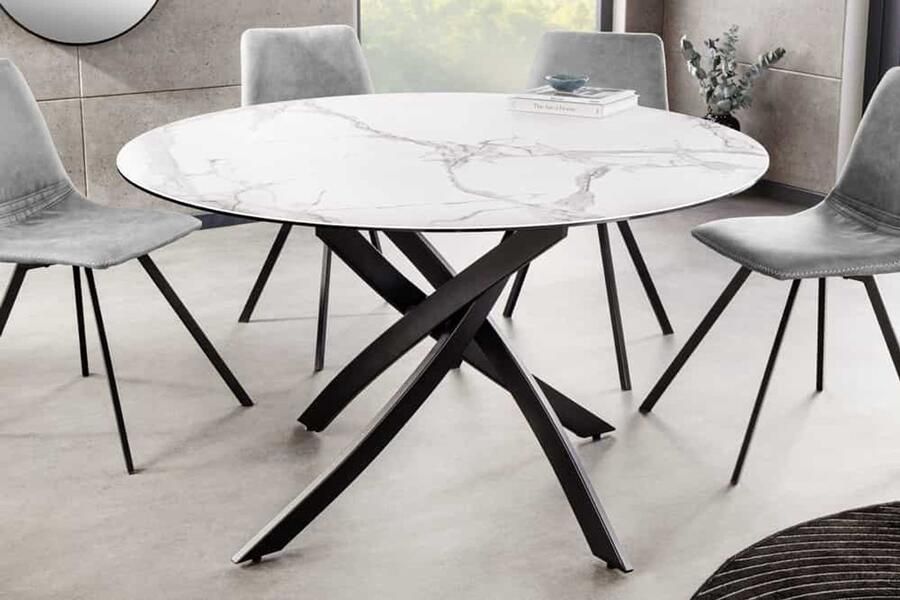 Invicta Interior Ronde eettafel ALPINE 120 cm wit marmer keramiek zwart metalen onderstel 44230
