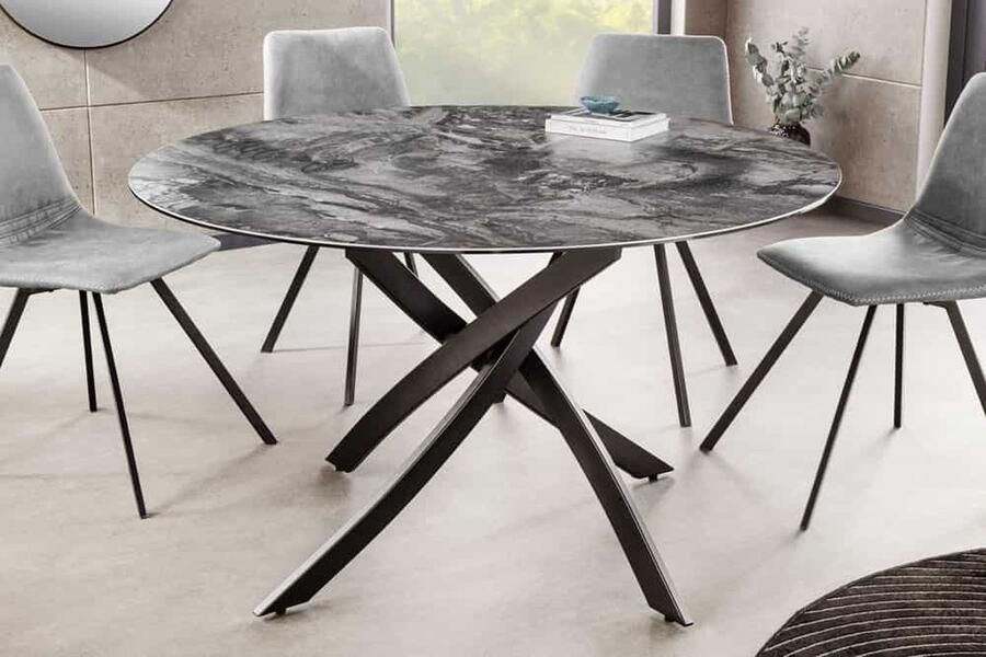 Invicta Interior Ronde eettafel ALPINE 120cm taupe keramiek marmer design zwart metalen frame 44229 - Foto 2