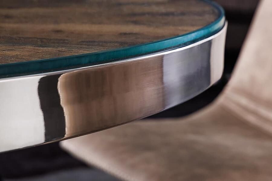 Invicta Interior Ronde eettafel BARRACUDA 120cm bruin teak massief hout glazen blad zilver roestvrij staal verchroomd 43622 - Foto 4