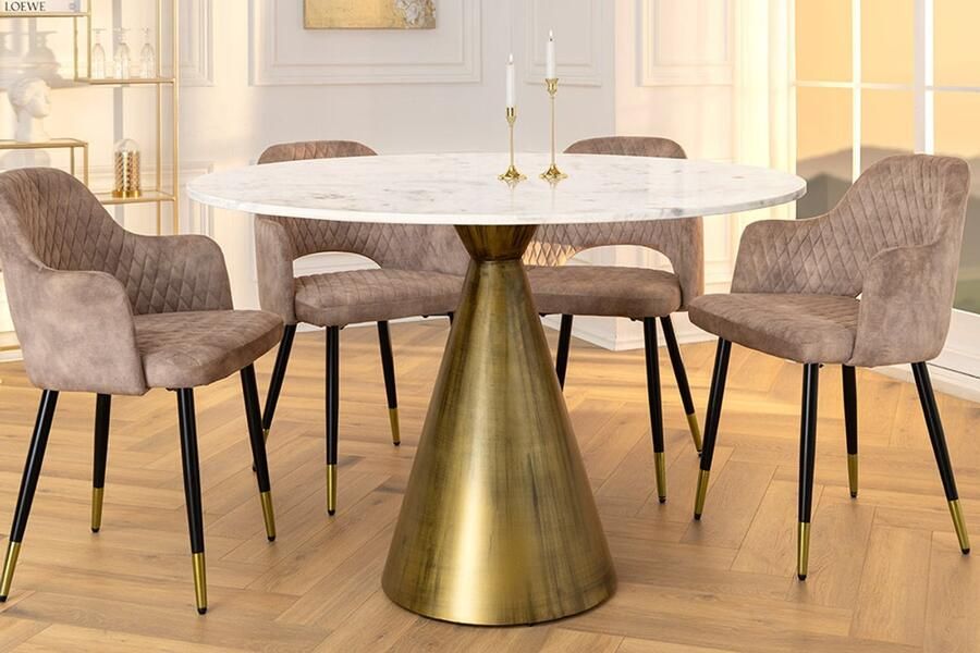 Invicta Interior Ronde eettafel ELEGANCIA 100cm messing wit marmer ijzer met zuilvoet 44859