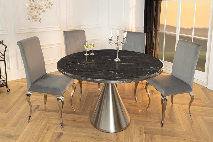 Invicta Interior Ronde eettafel ELEGANCIA 130cm zwart marmer chroomstaal met onderstel 45899 - Foto 2