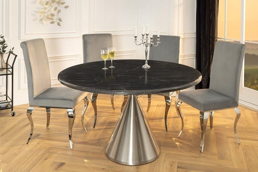 Invicta Interior Ronde eettafel ELEGANCIA 130cm zwart marmer chroomstaal met onderstel 45899 - Foto 2