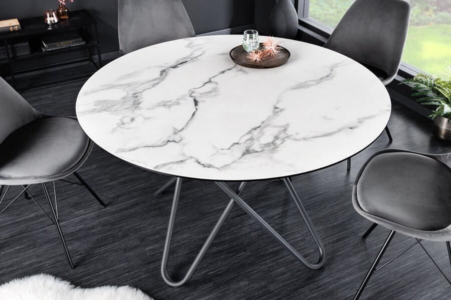Invicta Interior Ronde eettafel ELLIPSE 120cm marmer witte keramische haarspeldpoten gemaakt in Italie 42369