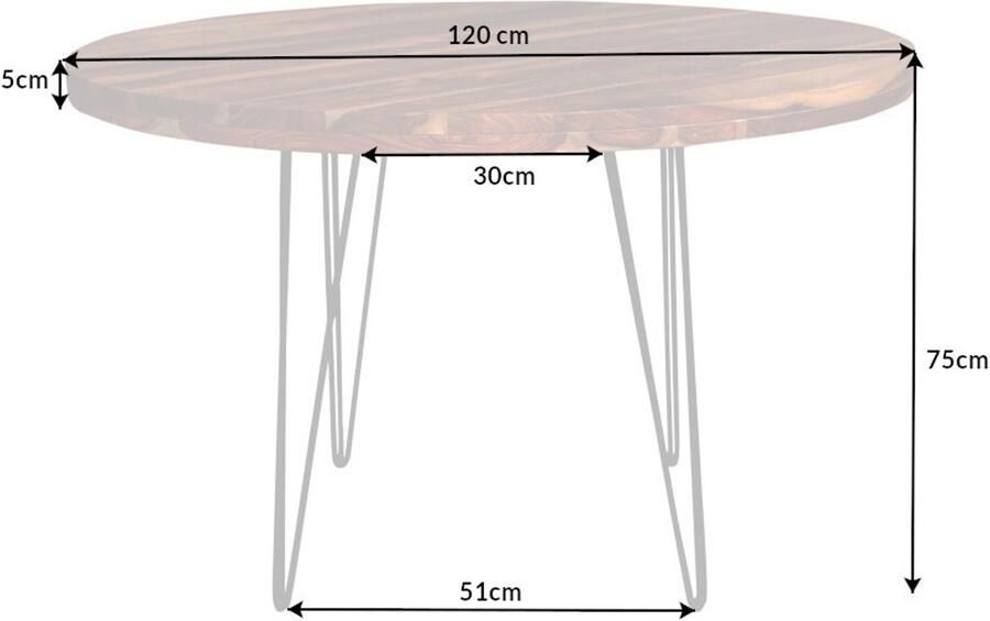 Invicta Interior Ronde eettafel Seraph Couture 120cm naturel zwart Sheesham massief hout Haarspeldpoten