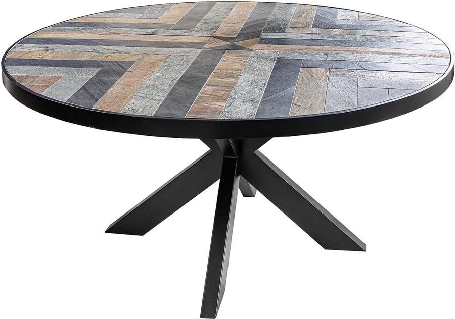 Invicta Interior Ronde eettafel MOUNTAIN SOUL 140cm zwart grijs natuursteen ijzeren sterrenframe 45673