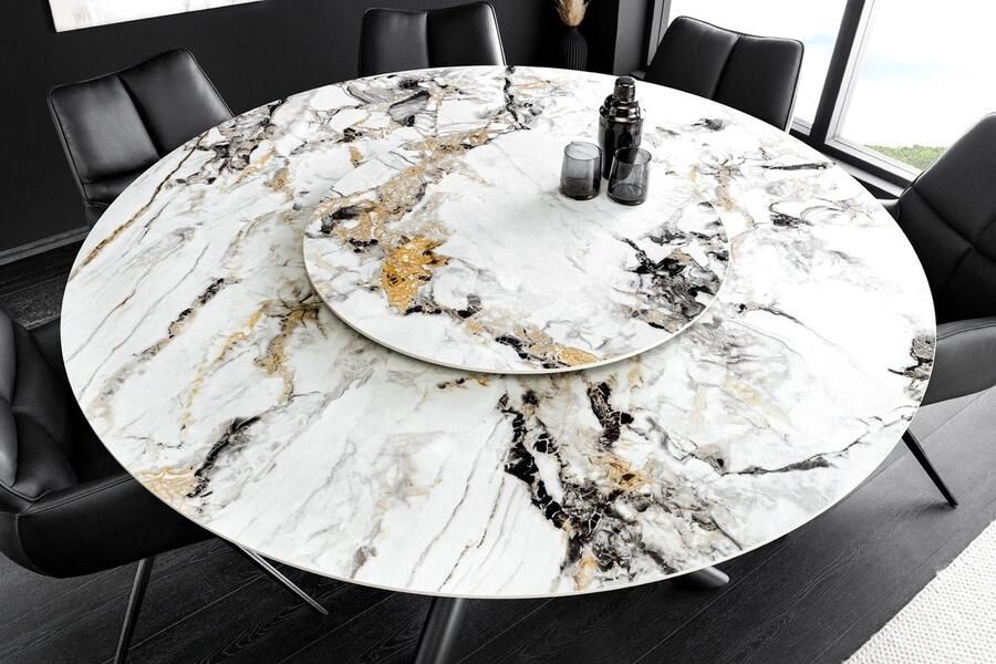 Invicta Interior Ronde eettafel SPIN 150cm wit grijsbruin met 360° draaibaar serveerbord keramiek zwart 46422 - Foto 2