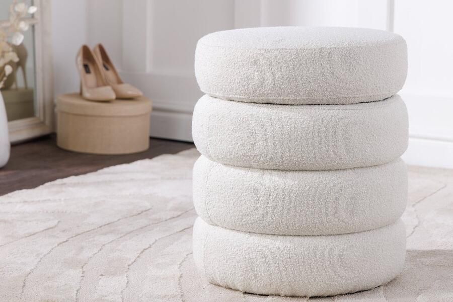 Invicta Interior Ronde kruk VOGUE 50cm crèmewit bouclé poef met opbergruimte 43524