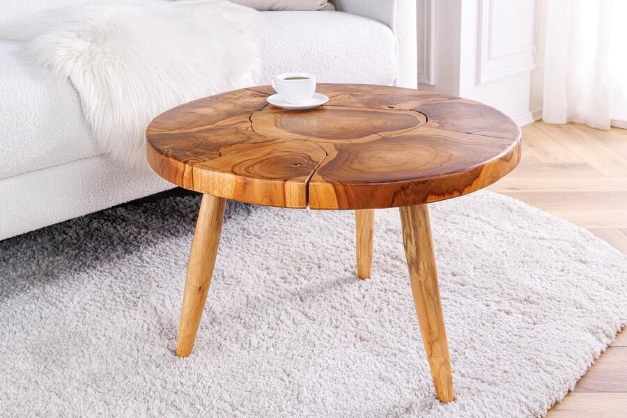 Invicta Interior Ronde massief houten salontafel MOSAIK 60cm naturel teakhouten boomstam handgemaakt 44712 - Foto 2