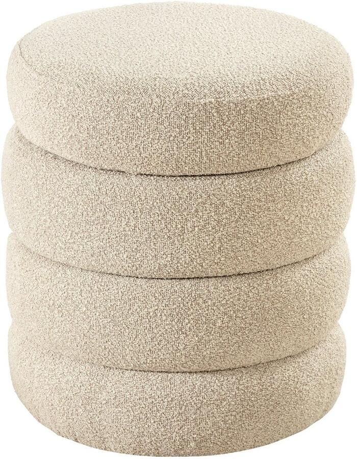 Invicta Interior Ronde poef VOGUE 50cm taupe Bouclé poef met opbergruimte 46685