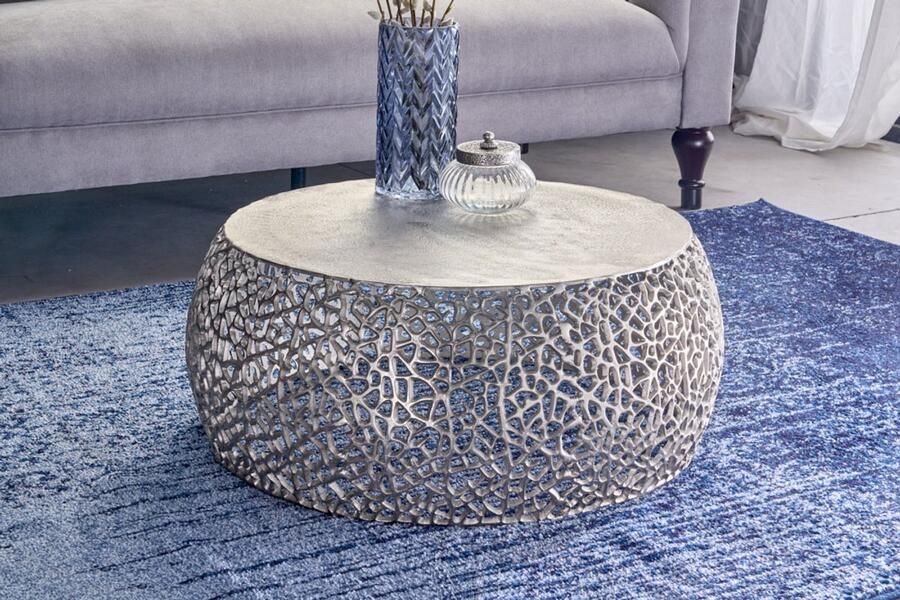 Invicta Interior Ronde salontafel ABSTRACT LEAF 75cm zilver antiek metaal filigraan handgemaakt 43229 - Foto 2