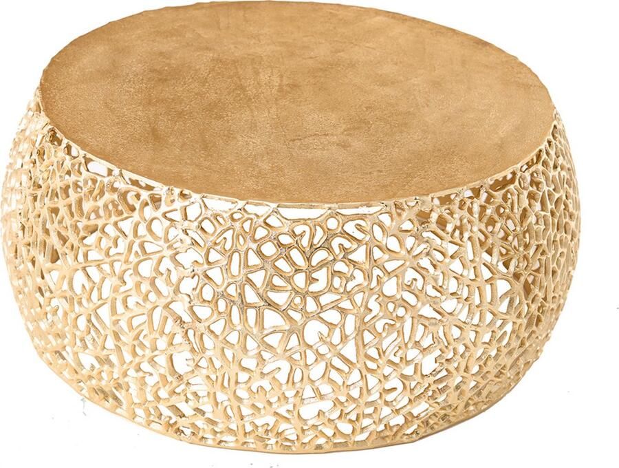 Invicta Interior Ronde salontafel ABSTRACT BLAD 75cm goudkleurig metaal filigraan handgemaakt vintage design 43227