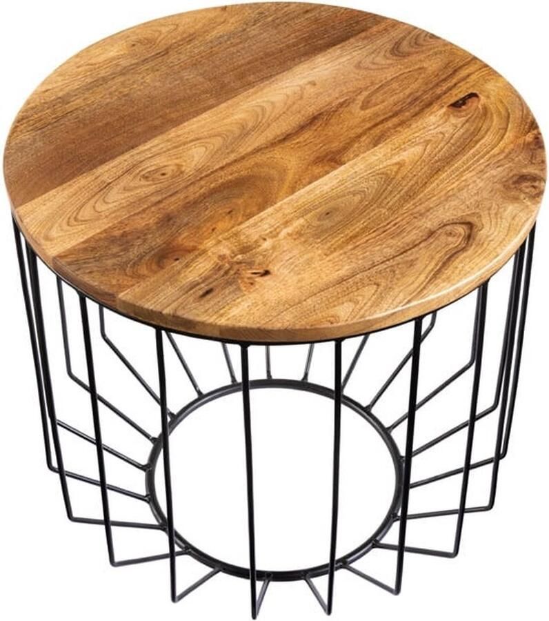 Invicta Interior Ronde salontafel FACTORY LOFT 50cm natuurlijk mangohout zwart metalen frame handgemaakt 42892
