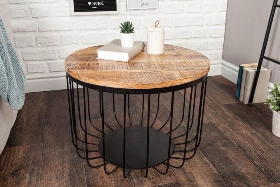 Invicta Interior Ronde salontafel Eterna Lustre Château Essence 60cm natuurlijk mangohout zwart metalen frame handgemaakt massief