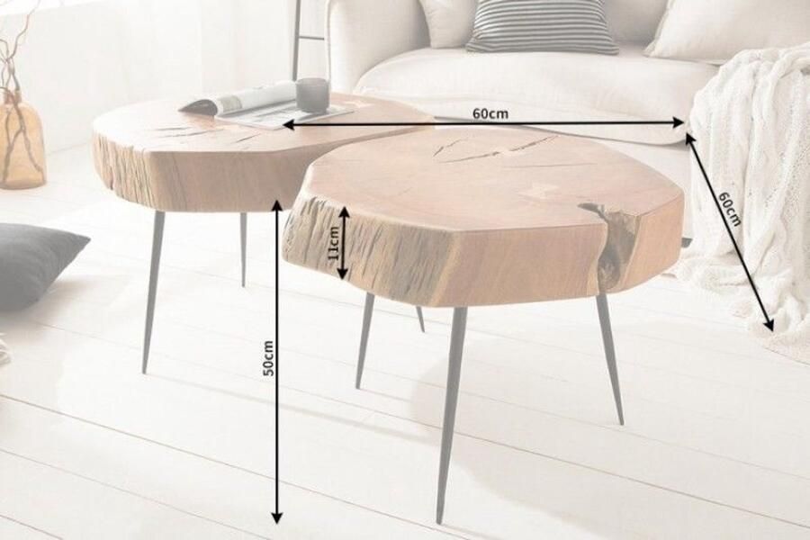 Invicta Interior Ronde salontafel Prestige Splendour 60cm massief acaciahout boomstam zwart metalen poten