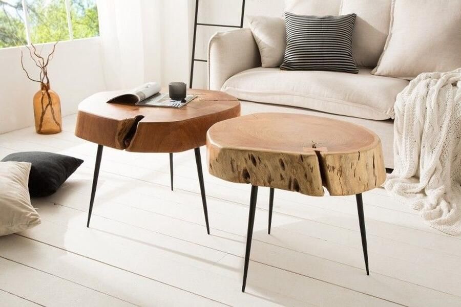 Invicta Interior Ronde salontafel Prestige Splendour 60cm massief acaciahout boomstam zwart metalen poten - Foto 2