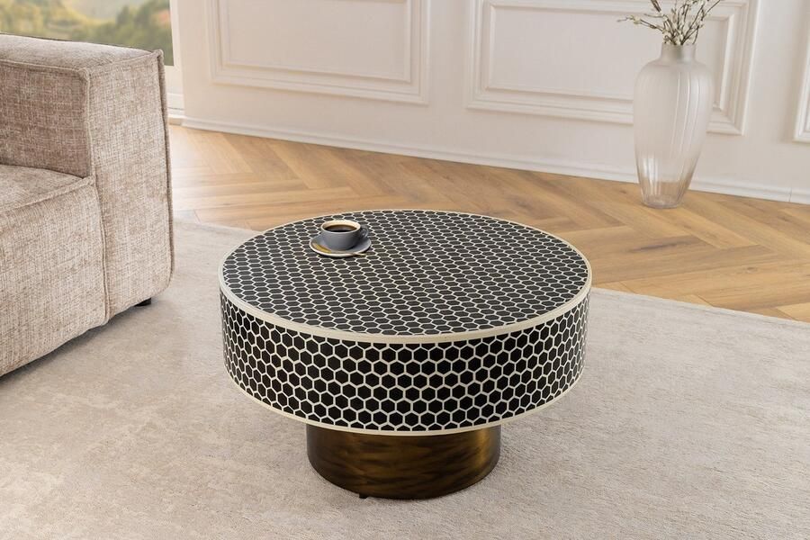 Invicta Interior Ronde salontafel met beeninleg HARMONY NATURE 60 cm zwart witgouden inlegwerk 45206 - Foto 2