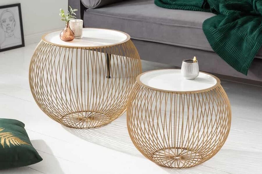 Invicta Interior Ronde salontafel OPSLAG 40cm goud wit metalen dienblad bijzettafel met opbergruimte handgemaakt 40360