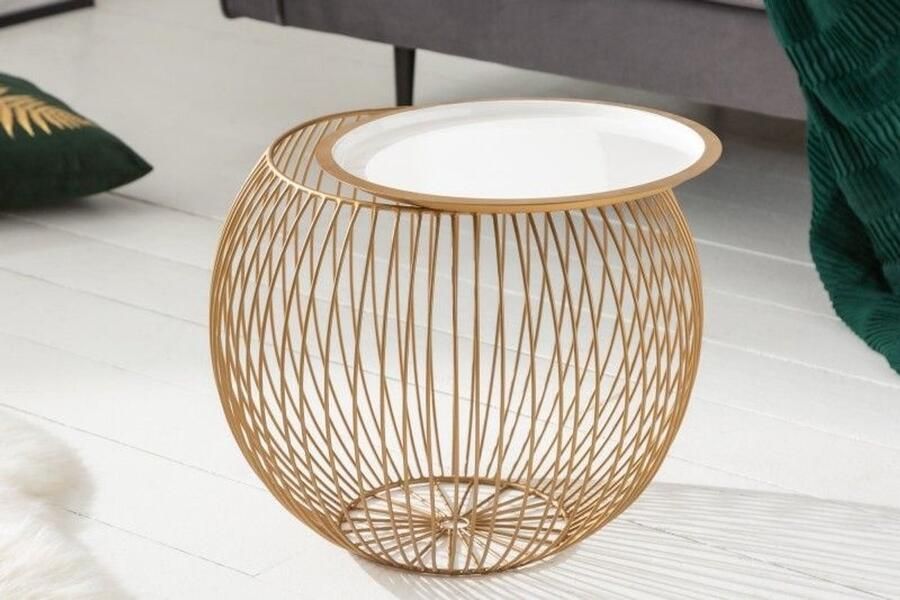 Invicta Interior Ronde salontafel Château Couture 40cm goud wit metalen dienblad bijzettafel met opbergruimte handgemaakt - Foto 3