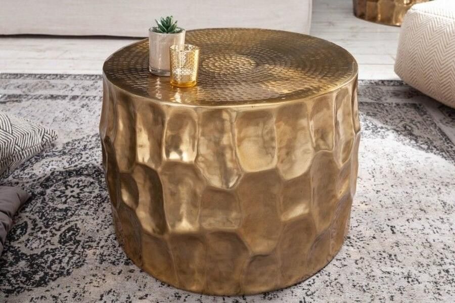 Invicta Interior Ronde salontafel ORGANIC ORIENT 55cm goud metaal gehamerd 3D ontwerp handgemaakt 40227