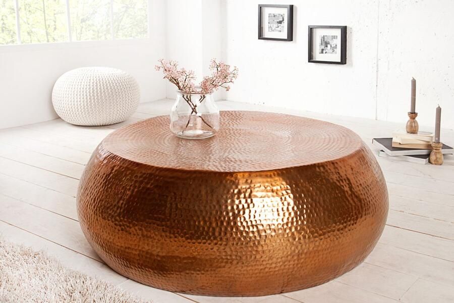 Invicta Interior Ronde salontafel Majestic Grandeur 80cm koper metaal aluminium gehamerd ontwerp handgemaakt - Foto 2