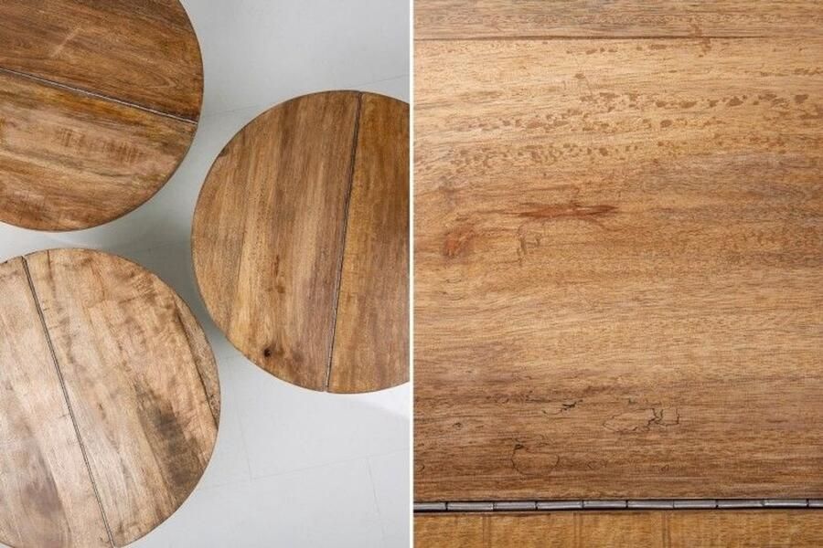 Invicta Interior Ronde salontafel ORIENT STORAGE 60cm wit acaciahout met opbergruimte handgemaakt gehamerd 40108