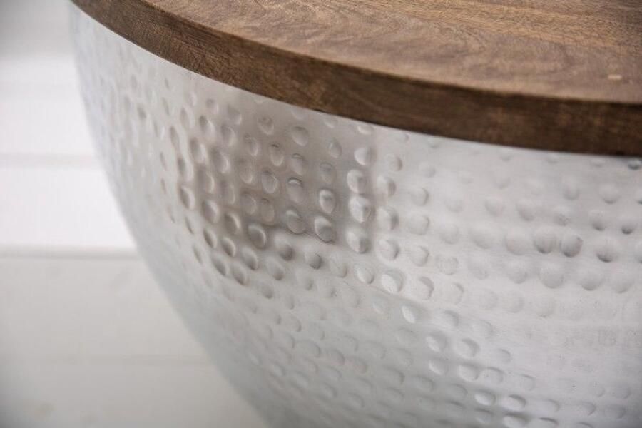 Invicta Interior Ronde salontafel ORIENT STORAGE 60cm zilver acaciahout met opbergruimte Hammerschlag handgemaakt 40109 - Foto 2