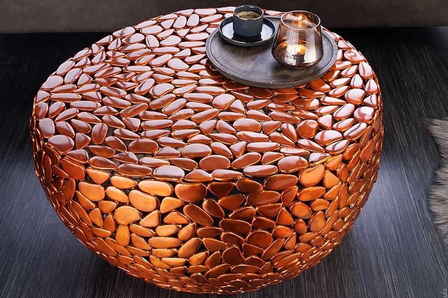 Invicta Interior Ronde salontafel STONE MOSAIC 75cm koper metaal mozaiek handgemaakt 41434