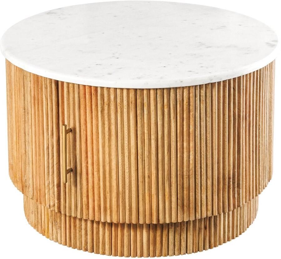 Invicta Interior Ronde salontafel TRES CHIC 60 cm wit marmer bruin mangohout met opbergruimte 45753