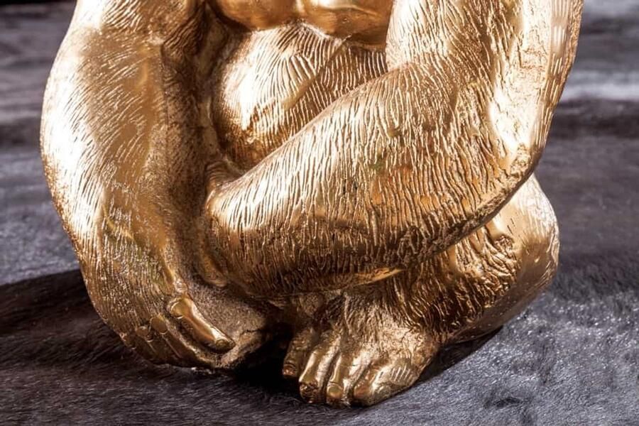 Invicta Interior Ronde salontafel WILDLIFE KONG 60cm goud metaal glazen aap beeldje gorilla sculptuur handgemaakt 43518