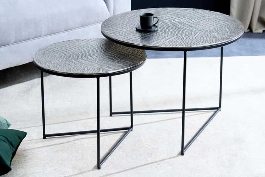 Invicta Interior Ronde set van 2 salontafels ELEMENTS 60cm zilver antiek krokodillenontwerp handgemaakt 43493