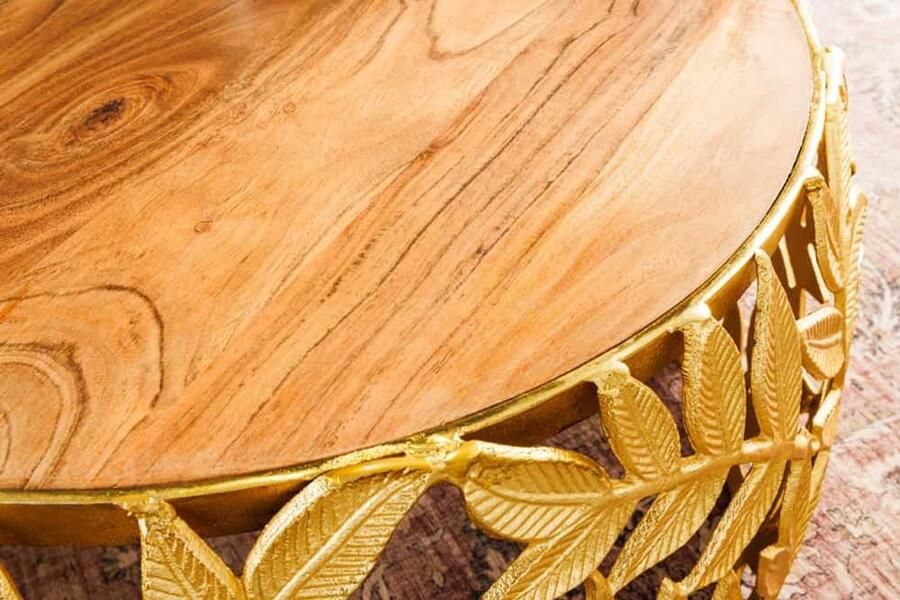 Invicta Interior Ronde set van 2 salontafels ABSTRACT LEAF 70cm Natuurlijk Goud Massief Hout Acacia Metalen Blad Design 43818 - Foto 2