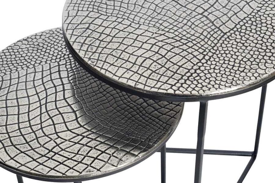 Invicta Interior Ronde set van 2 salontafels ELEMENTS 60cm zilver antiek krokodillenontwerp handgemaakt 43493 - Foto 2