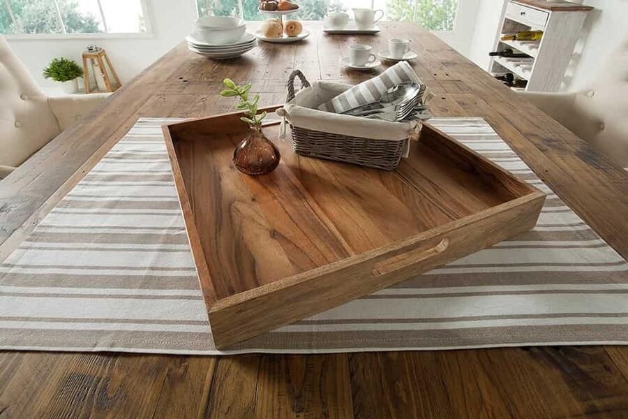 Invicta Interior Ronde set van 2 salontafels Elysian Essence LEAF 70cm Natuurlijk Goud Massief Hout Acacia Metalen Blad Design