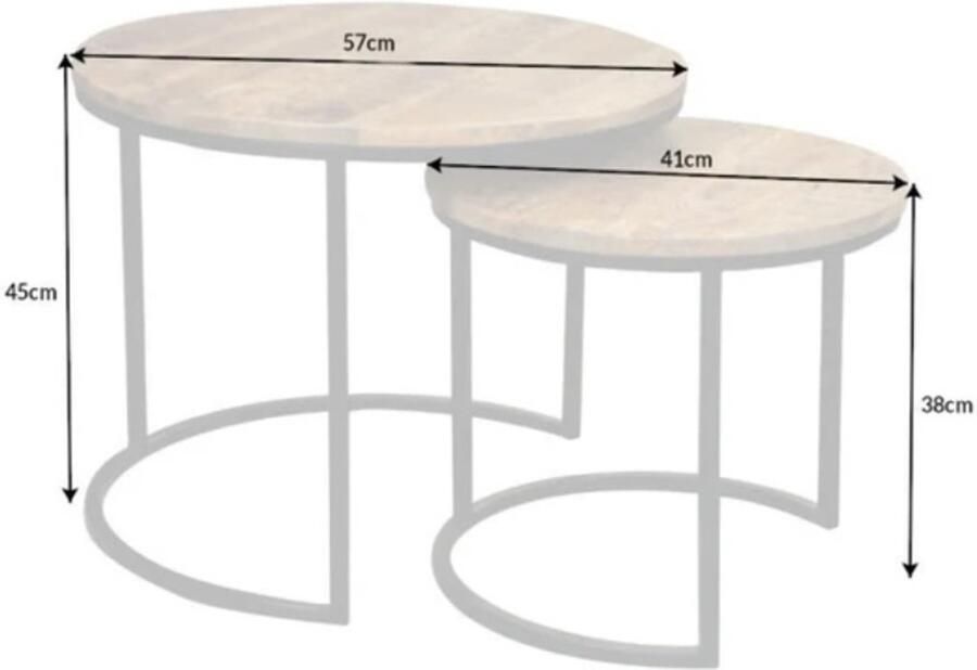 Invicta Interior industrieele set van 2 bijzettafels ELEMENTS 60cm massief mangohout rond zwart metalen frame 39656 - Foto 3