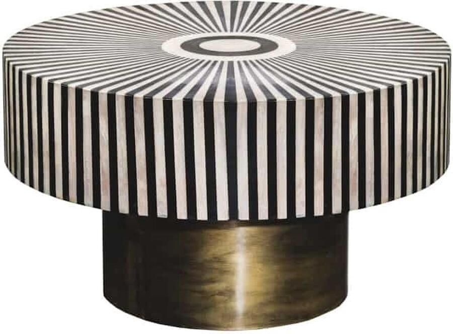 Invicta Interior Bone Inlay Salontafel HARMONY NATURE 60cm Rond Zwart Wit Goud Ingelegd Arts & Crafts 42800