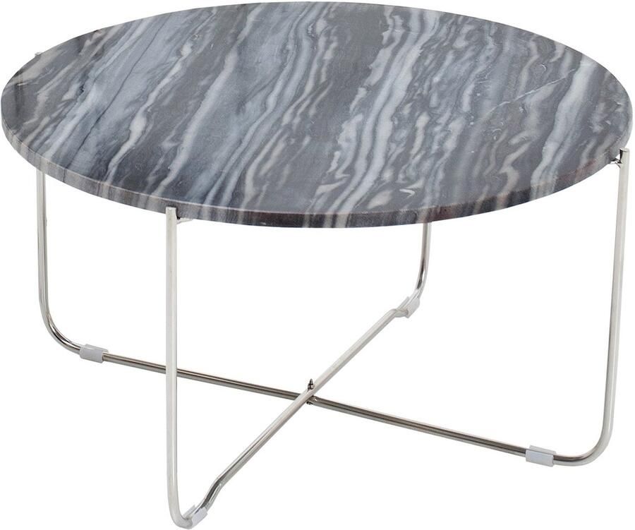 Invicta Interior Exclusieve salontafel NOBLE 65cm grijs echt marmer rond zilver metaal 38011
