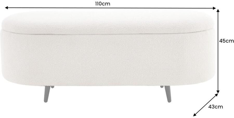 Invicta Interior Scandinavische Gestoffeerde Bank VOGUE 110cm wit Bouclé zwart Bank met opbergruimte 45255