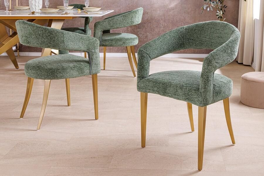 Invicta Interior Scandinavische stoel BOUTIQUE groen getextureerde stof geborsteld champagne goud metaal 45924