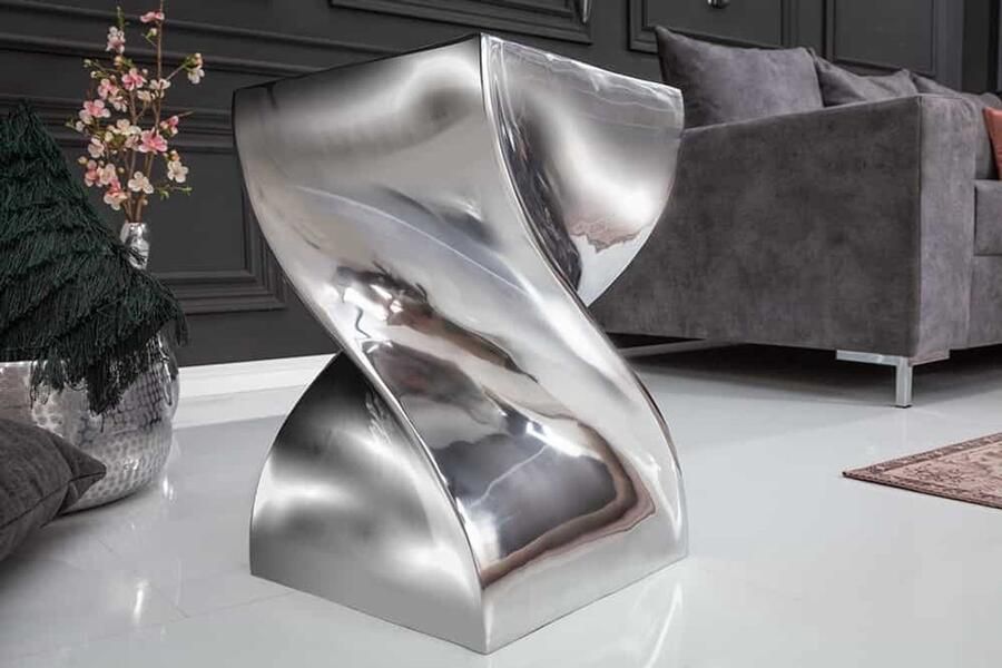 Invicta Interior Sculpturale bijzettafel TWIST 30cm zilver gepolijst aluminium kruk modern design 30220 - Foto 2