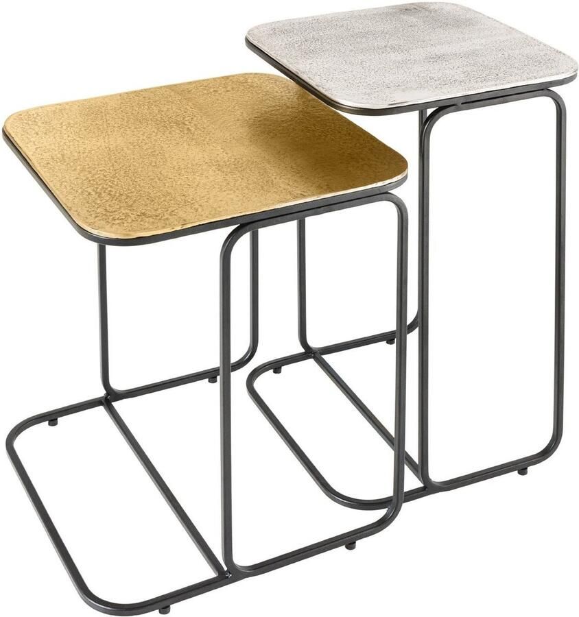 Invicta Interior Set van 2 bijzettafel ABSTRACT 55cm goud zilver zwart metaal handgemaakt 43516 - Foto 2