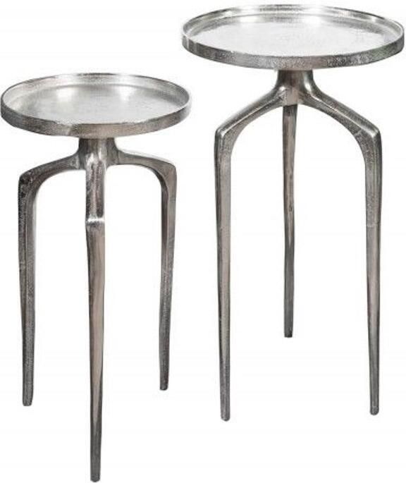 Invicta Interior Set van 2 bijzettafels Elysian Essence 60cm zilverkleurig metaal rond shabby chic design - Foto 3